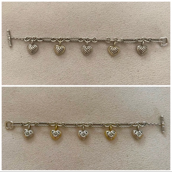 Vintage 18k David Yurman 5 hearts charm bracelet gold & silver.. - Picture 3 of 15